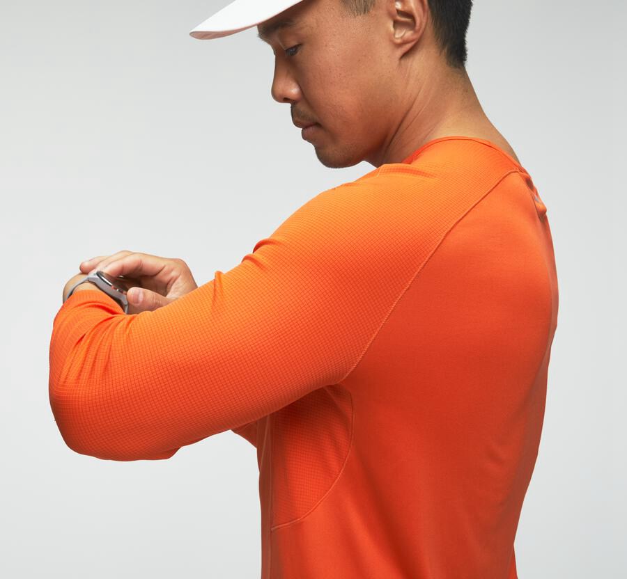 Tops Mens - Hoka One One Performance 3/4 Sleeve - Orange - JQCWXHA-69